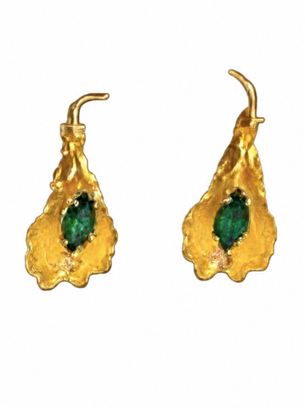 Bond-Boyd Gold Toned floral screw on earrings with beautiful Green Gem